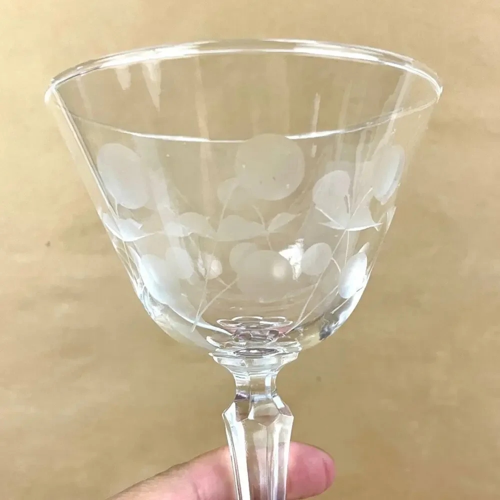 VTG Set of 2 Clear Carlton Champagne Glasses‎ Martini Stem Libbey Glass Etched